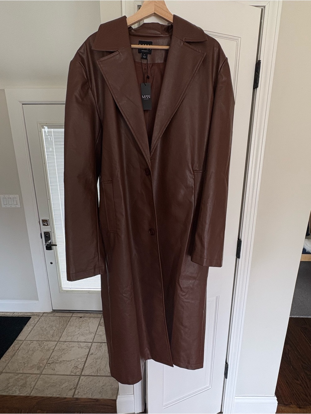 Chestnut Brown Leather Trench Coat